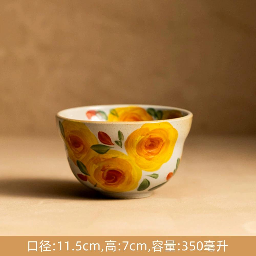 Creative Retro Pastoral Style Ceramic Bowl Hand-painted Flower Household Breakfast Bowl Soup Bowl Underglaze Color Chinese Tableware Jingdezhen