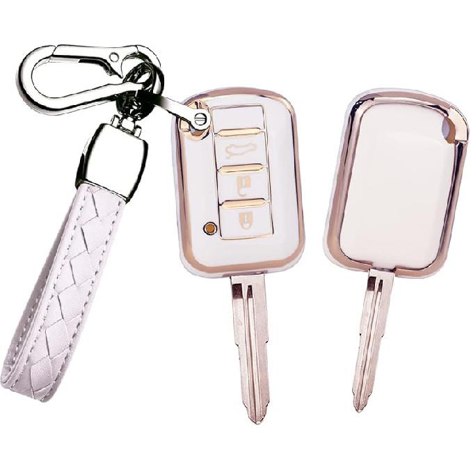 HIBEYO Key Fob Cover For Mitsubishi Eclipse Cross Outlander Sport Mirage G4 Lancer 2016- Key Case Cover For Mitsubishi Accessories With Keycha Smart