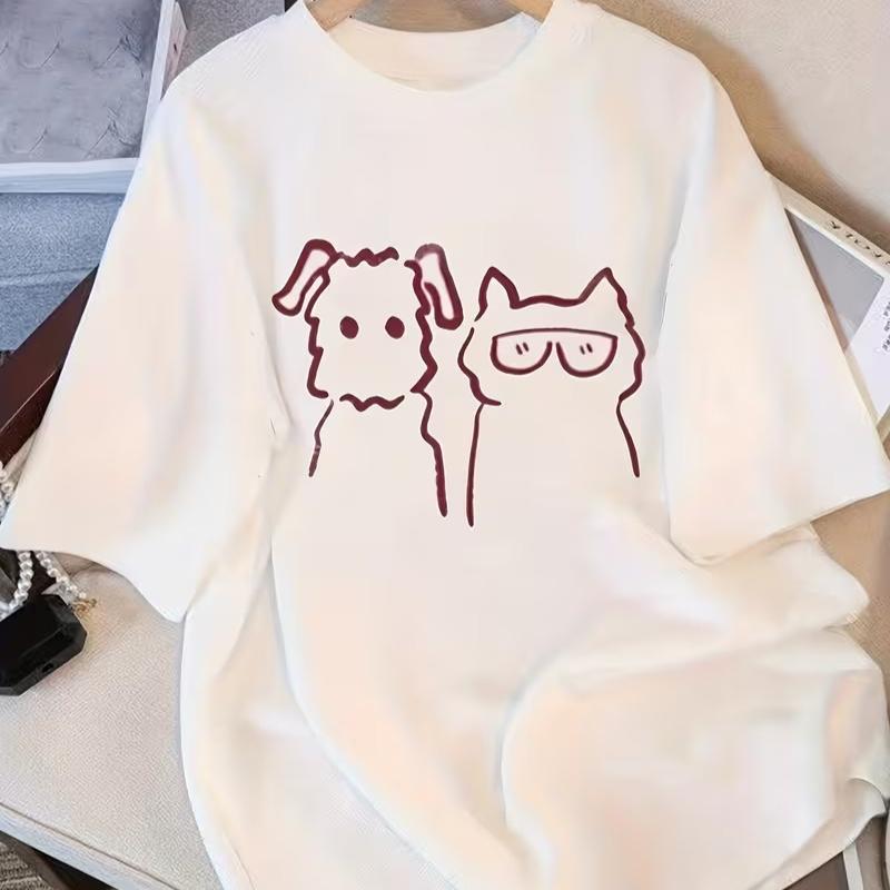 2026 Cartoon Cat Print Men Women Top Casual Shirt Easy To Wear Stylish Top for Everyday Wear Women Clothing Fashion Graphic T Shirts Short Sleeve Tee