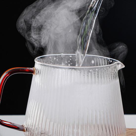 Cafetera de 350ML/500ML con Pico en Forma de V Diseño Rayado Vidrio Patrón Vertical Cafetera para Compartir Café para el Hogar