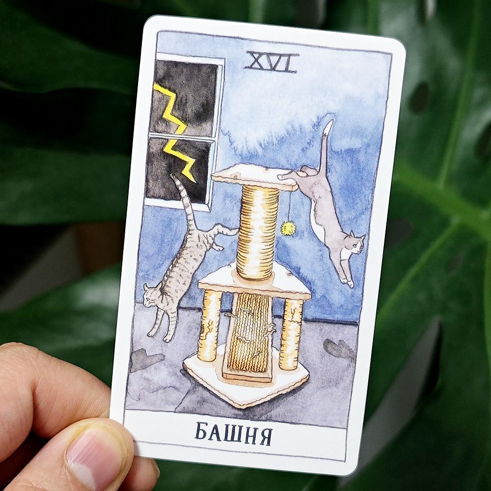 10,3*6 cm Kot Tarot Język rosyjski 78 sztuk Karty Tarota o tematyce kota łączą autentyczność z kocim poczuciem humoru