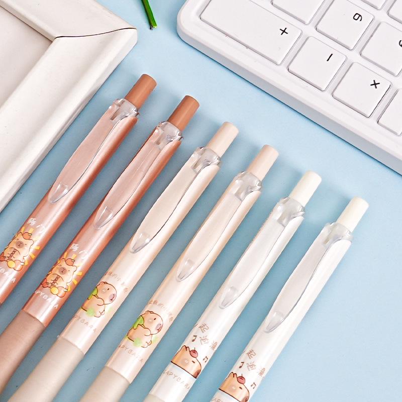 Cartoon Silent Press Gel Pen, 0.5mm Black Bullet Tip, Student-Friendly.