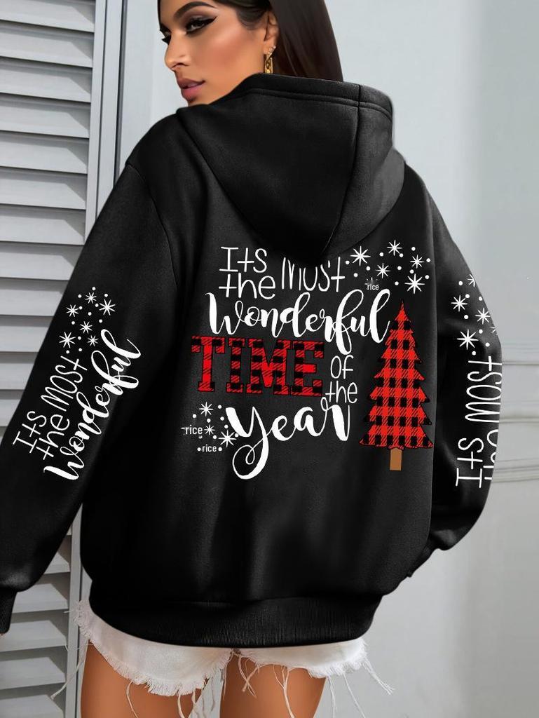 Women's Creative Christmas Tree Print Hoodie - Casual Loose Autumn Pullover
