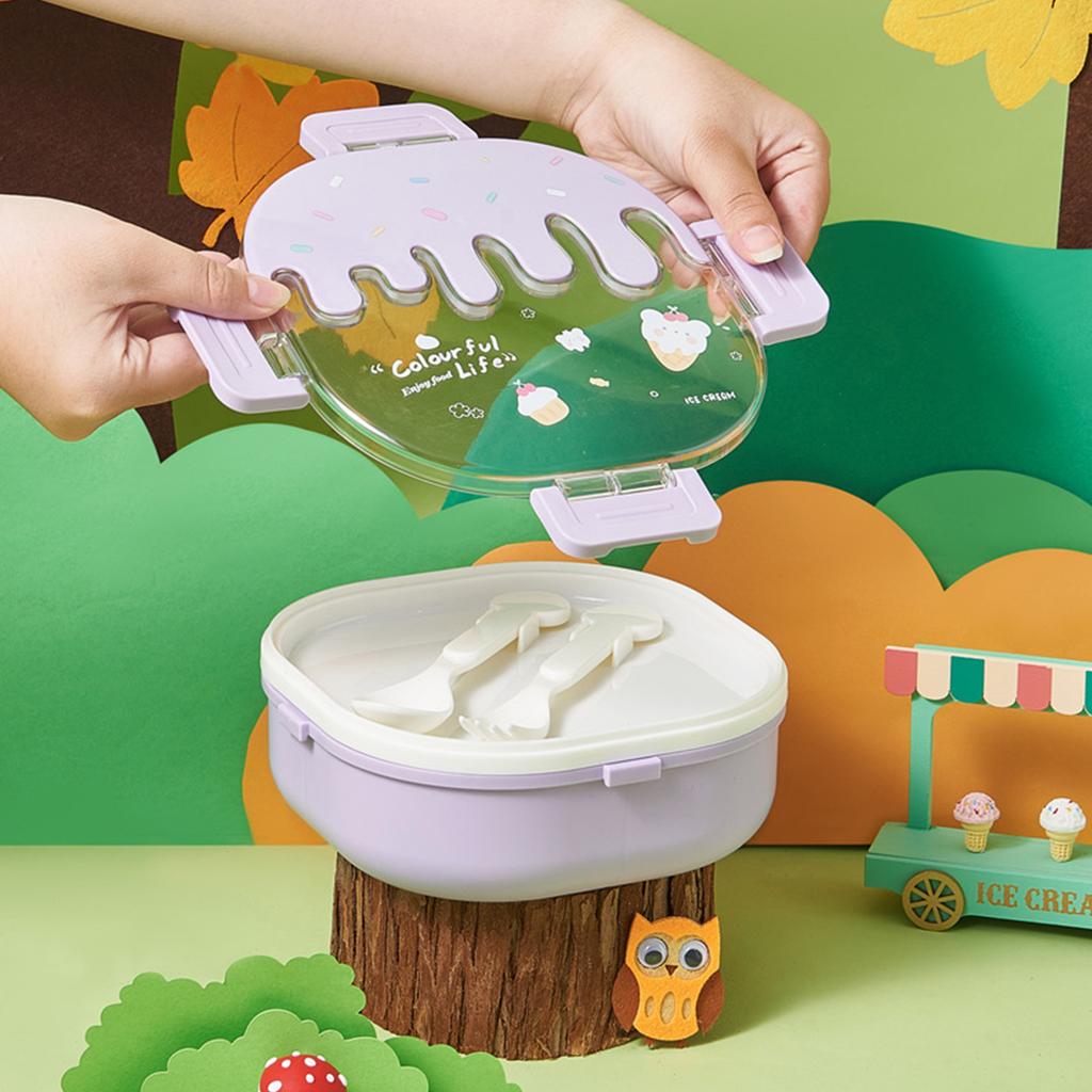 Bento Lunch Box for Kids Adults 3 Compartment Plastic Cute Ice Cream Lunch Snack Containers with