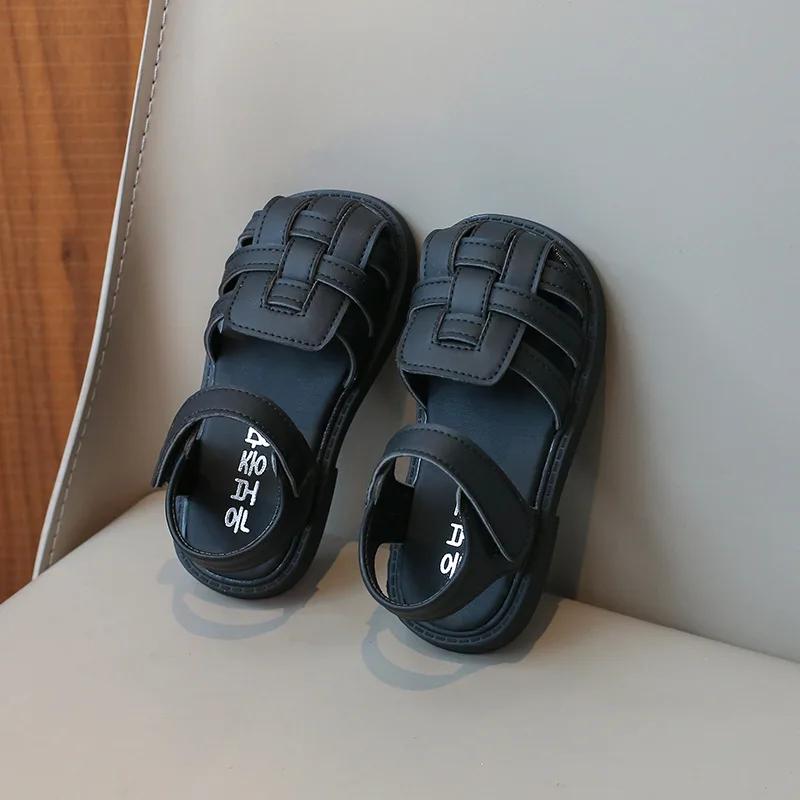 Children's Sandals Summer Braided Style Girls Causal Flat Sandals Fashion Kids Woven Soft Beach Sandals Solid Color Anti-kick