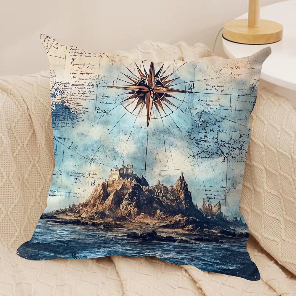 The Retro Age Of Navigation Cushion Cover Silky Short Plush Invisible Zipper Dustproof Sofa Pillow Case For Home Decor