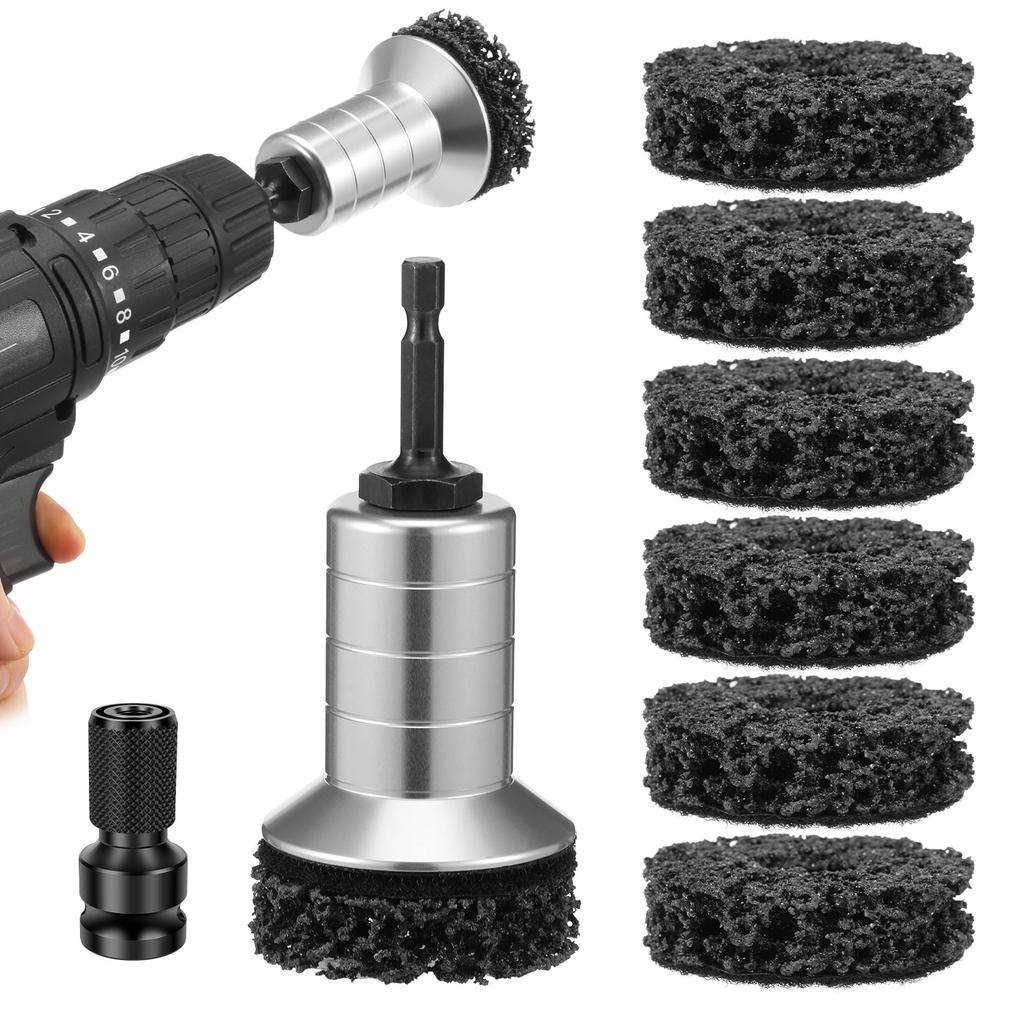 Wheel Hub Cleaning Kit Wheel Stud Cleaner Brake Hub Cleaning Tool with 5 Head Grinding Maintenance Cleaner Kit for Nuts, Car