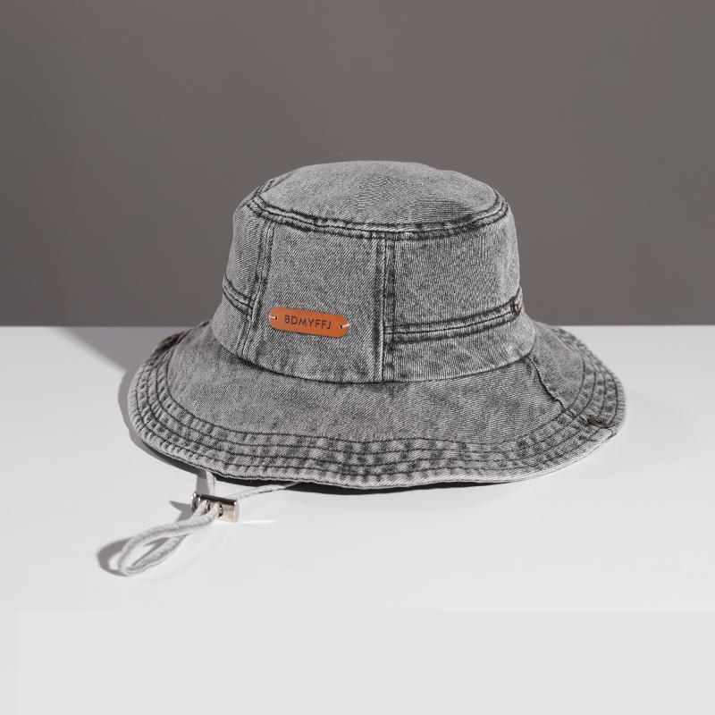 Vintage gewaschener Denim Fischerhut Damen Herren Unisex Breiter Rand Sonnenhut für Outdoor Wandern Strand Western Stil (Hellblau) Sonnenschirm