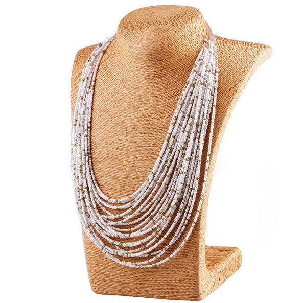 

African Acrylic Beads Jewelry Bohemia Necklaces Women Fashion Statement Multilayer Necklace білий