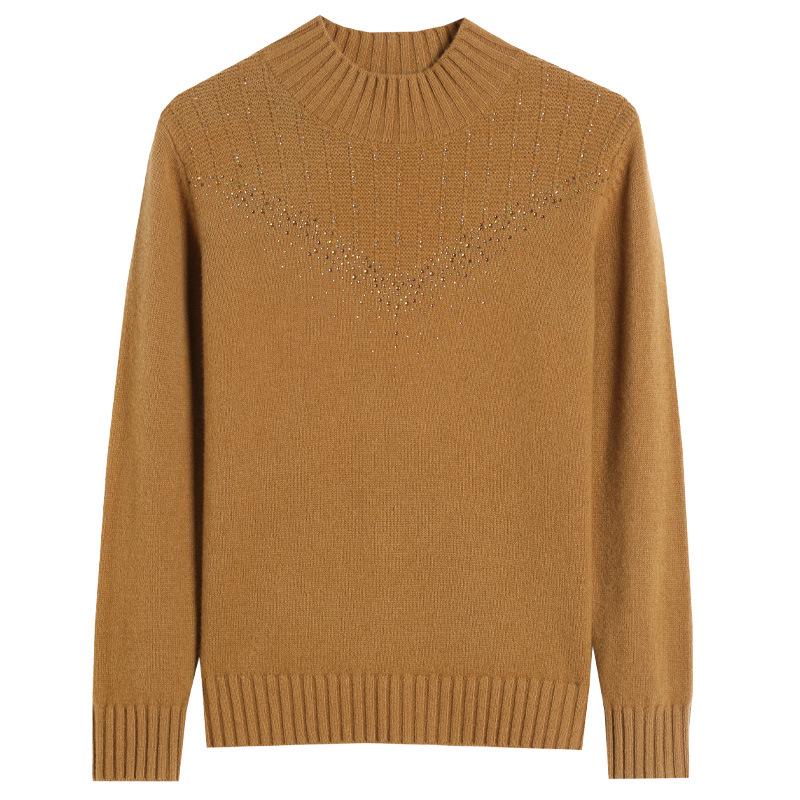Women's Thick 100% Pure Wool Half-High Collar Sweater - New Autumn/Winter Style for Middle-Aged and Elderly