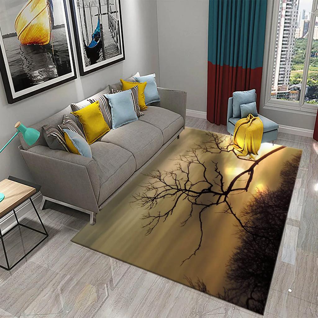 3D Branch Carpet Winter Tree Without Leaves Pattern Carpet Doormat Kitchen Bathroom Anti-Slip Living Room Bedroom Floor Mat Rug