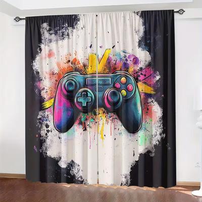 2Pcs Color Game Controller Print Curtains Suitable for Bedroom Living Room Kitchen Decoration Home Decoration Window Decoration