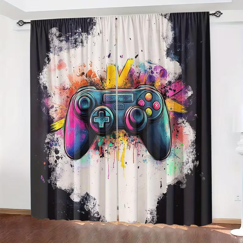 Color Game Controller Print Curtains Suitable Bedroom Living Room Kitchen Decoration Home Window Curtain Set Of 2 Made Polyester Washable Great Ready