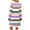 Women's Long Sleeve Pleated Round Neck Plaid Stripe Print Casual Dress With Pockets