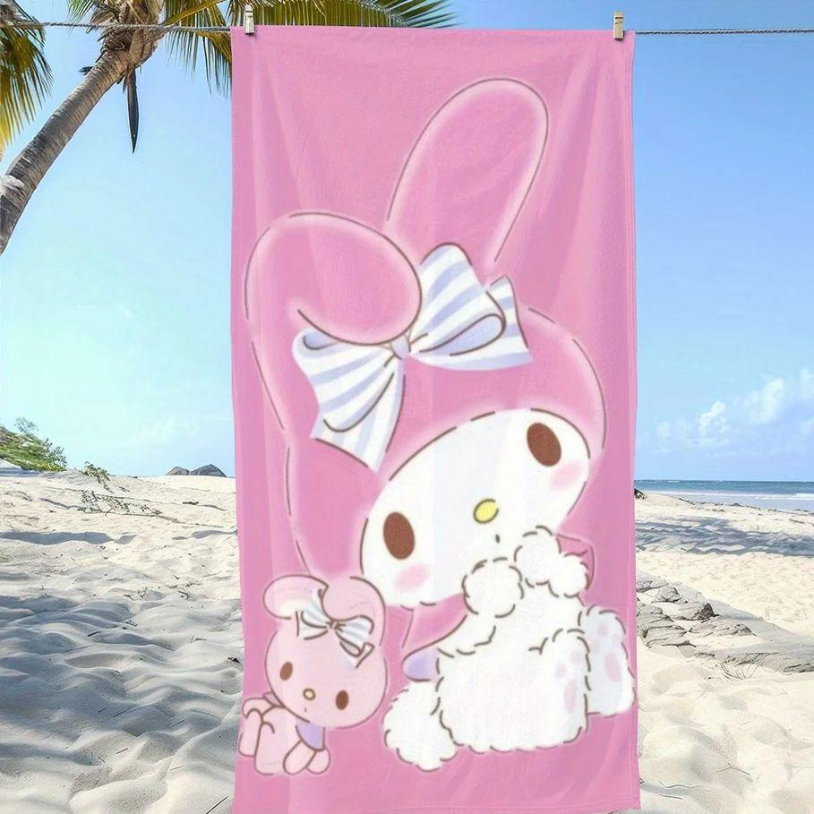 1pc Cute My Melody Beach Towel Pink Rabbit Bow Print Soft Absorbent Quick Dry Summer Beach Pool Bathroom Towel