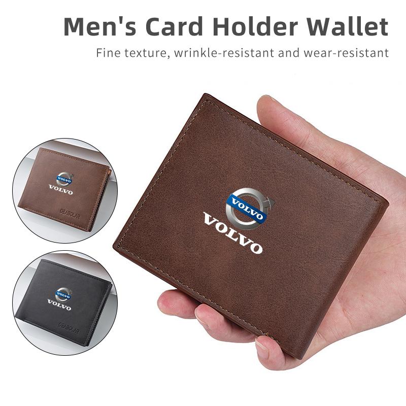 Leather Business Wallet Car Logo Card Holder Men Coin Purse For Volvo AWD C30 C70 S60 S80 S90 T6 V40 V50 V60 V70 V90 FE3