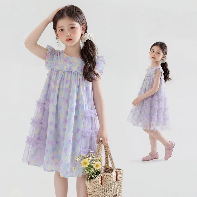 

Sweet Purple Dress for Girls - Summer Children s Net-silk Princess Dress 130 светло-фиолетовый