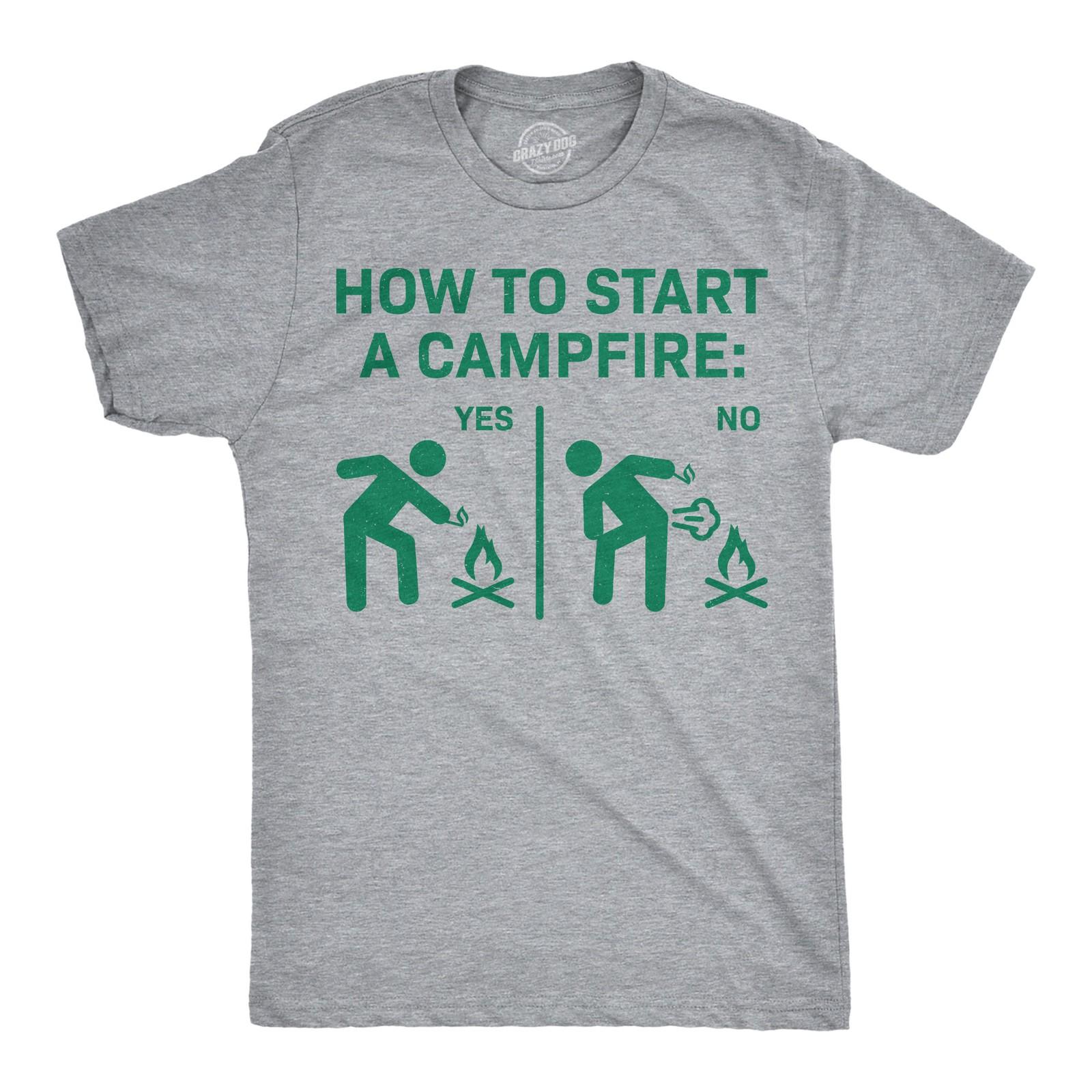 Mens Funny T Shirts How to Start A Campfire Sarcastic Camping Graphic Novelty S