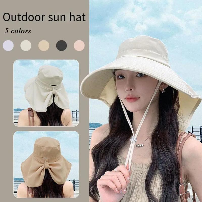 Sun Hat with Neck Flap Outdoor UV Anti Neck Protection Sun Visors Sunscreen Cap Ponytail Travel Fisherman Hat Wide Brim