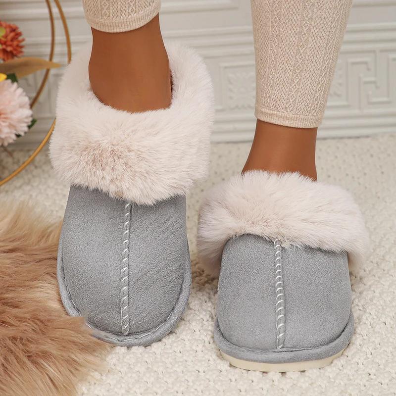 Fashion Closed Toe Warm Cotton Slippers Women Faux Fur Thicken Plush Winter Home Shoes Woman Lightweight Casual Indoor Slides Female