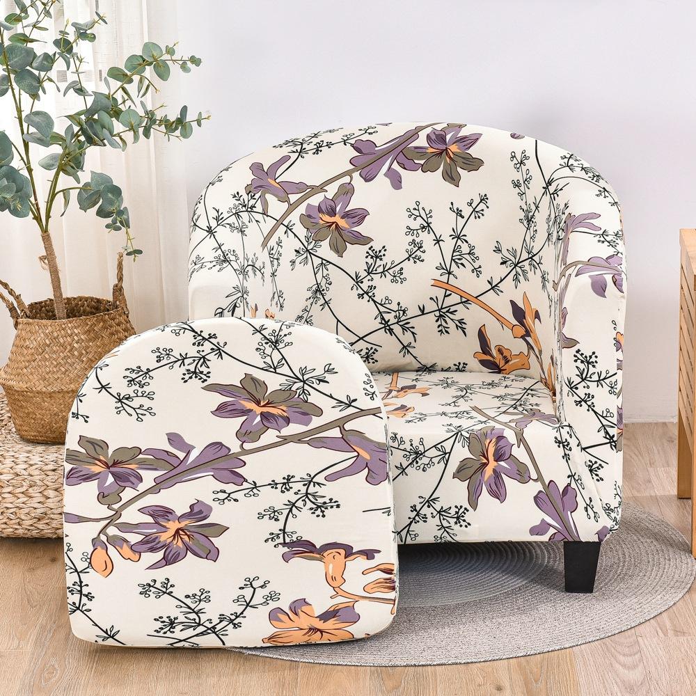 Printing Single Club Chair Cover Sofa Cover Full-covering Protective Cover Semi-circular Bathtub-shaped Sofa Cover Cushion