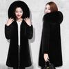 Winter Fur Jacket Black Hooded Parkas Coat Thicken Ladies Warm Long Overcoat Windproof Snow Outerwear