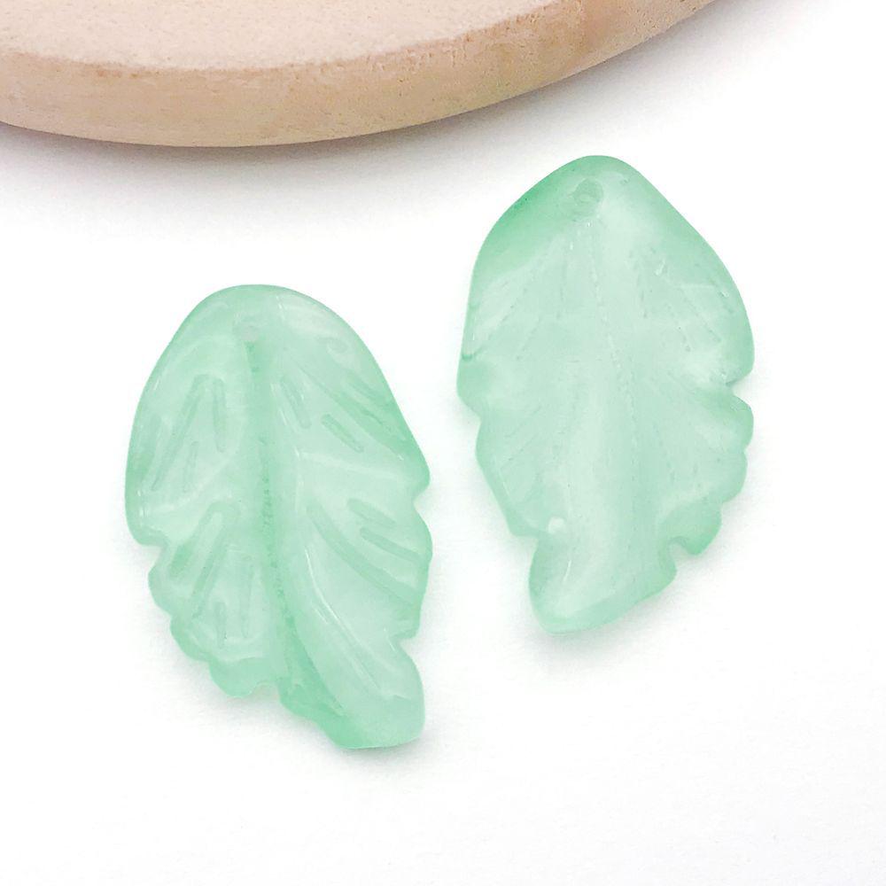 Set of 20 Green Transparent Faux Glass Leaf Pendants for DIY Bracelets, Necklaces, and Video Accessories.