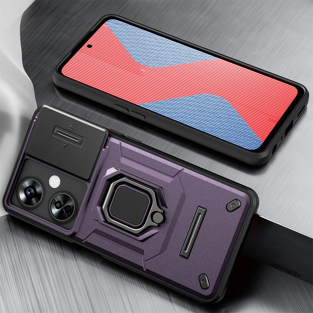 KEYSION Shockproof Case for OnePlus Nord CE 3 Lite 5G Slide Camera Lens Protection Ring Stand Phone Cover for for Nord CE 3 5G