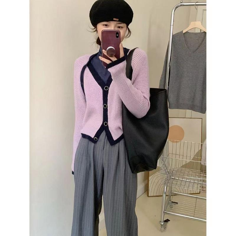 Cardigan à col en v pour femme, manteau haut de gamme français, Design Unique, petit parfum, tricoté, haut féminin, automne 2023