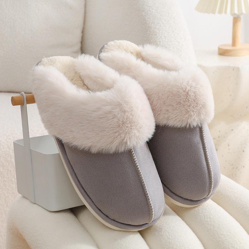 Unisex Suede Cotton Slippers: Warm Furry Indoor Footwear for Autumn & Winter