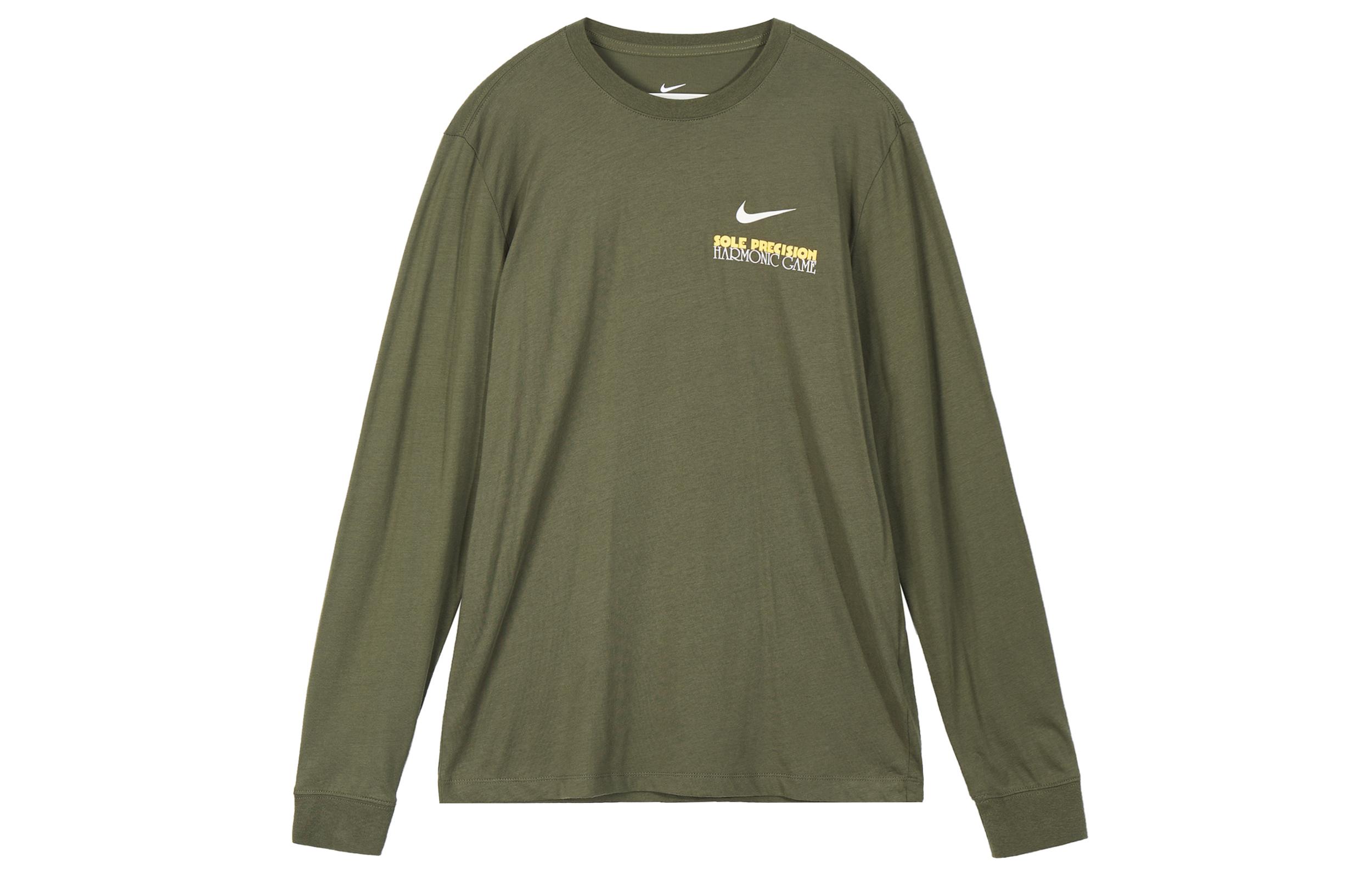 Nike T Shirts Men s Khaki Green Crew Neck Moderate Straight Fit FQ4919-325 S
