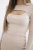 Beige Fitted Women's Midi Dress With Long Sleeves And A Neckline Cut-out