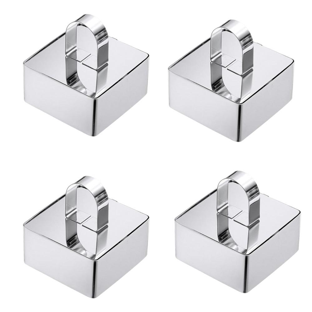 4Pcs Reusable Dessert Food Molds with Pushers Stainless Steel Mousse Mold  Baking Mousse Desserts 4 Pcs square