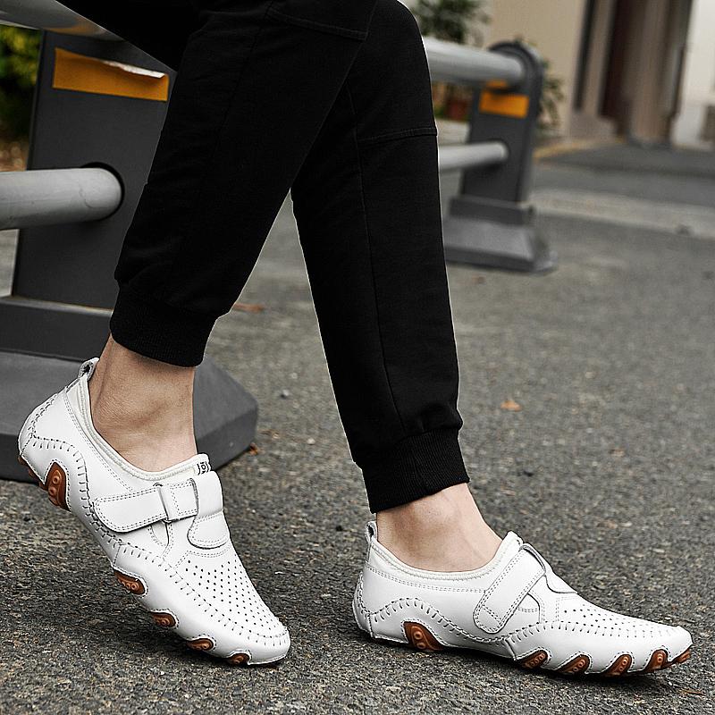 Fashion Summer New Breathable Punching Leather Shoes Men Designer Loafers Quality Non-slip Outdoor Sneakers Adult Men Driving Men Shoes
