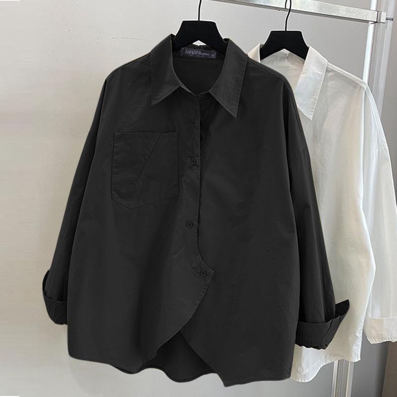 ZANZEA Women Turn Down Collar Loose Long Sleeve Clasic Blouse