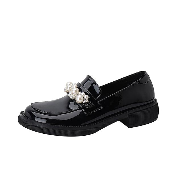 

Новая модная женская обувь из натуральной кожи, повседневные лоферы, женские туфли без шнуровки на платформе с круглым носком, Zapatos De Mujer, украшенные жемчугом и бисером 36 чёрный