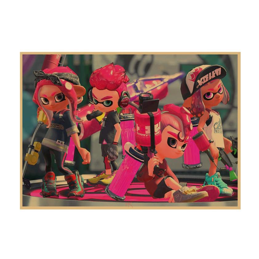 Splatoon Warriors Anime Poster - Retro Kraft Paper Wall Art for Game Rooms & Cafes
