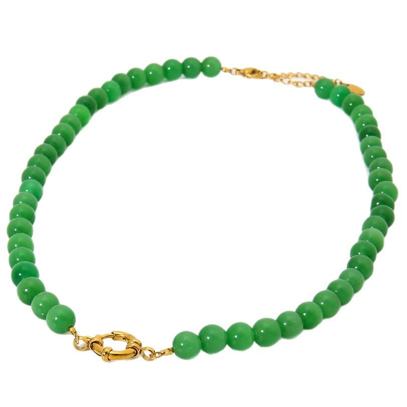 Popular color translucent cat's eye glass handmade beaded necklace gold-plated stainless steel jewelry women