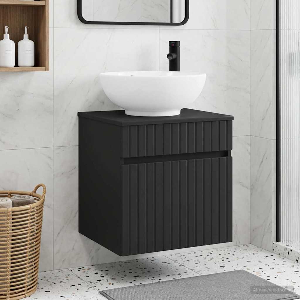 Wall Mounted Washbasin Vanity In Black 49 X 44.5 X 66.5 Cm