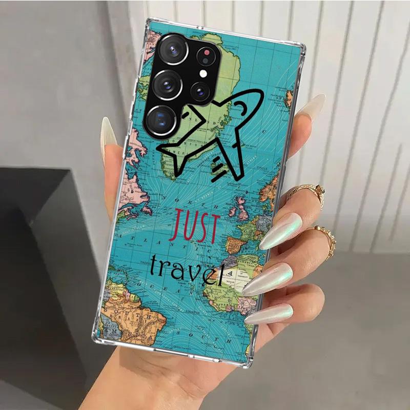 World Map Travel Plans Phone Case for Samsung Galaxy S26 S24 S23 Ultra S25 Edge S22 S21 Plus S20 FE + Soft Print Shell Funda Gal