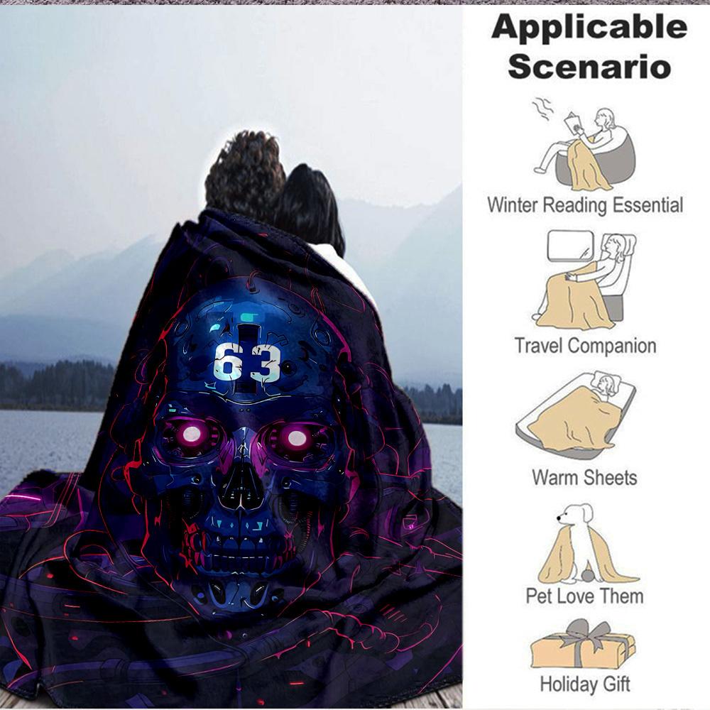1pc Cyberpunk Skull Blanket, Lightweight Flannel Throw Blanket for Sofa, Bed, Travel, Camping, Living Room, Office, Couch, Chair, and Bed