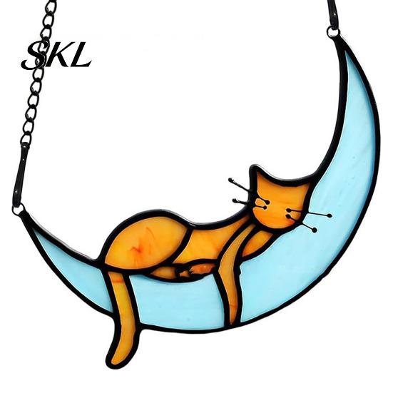 Acrylic Cat Suncatcher Hanging Pendant with Chain, Animal Ornament for Window Light Translucent Wall Decor, Cute Lover Gift Home Room Decoration Decor