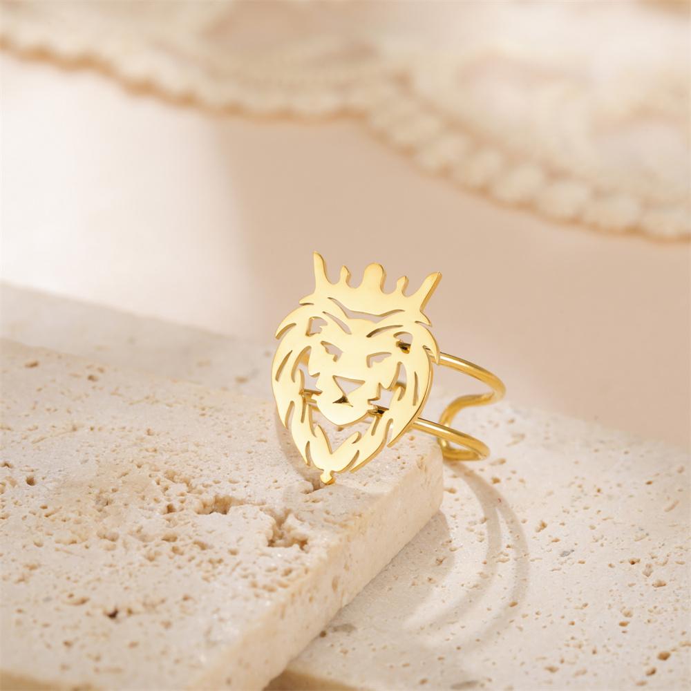 My Shape Lion Head Rings Stainless Steel Animal Lion King Open Adjustable Finger Ring Fashion Punk Jewelry Party Gifts Boys Men