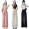 Ice Silk Cotton Linen High-Waisted Wide-Leg Pants for Women – Summer 2026 Drapey, Straight-Leg Casual Suit Style