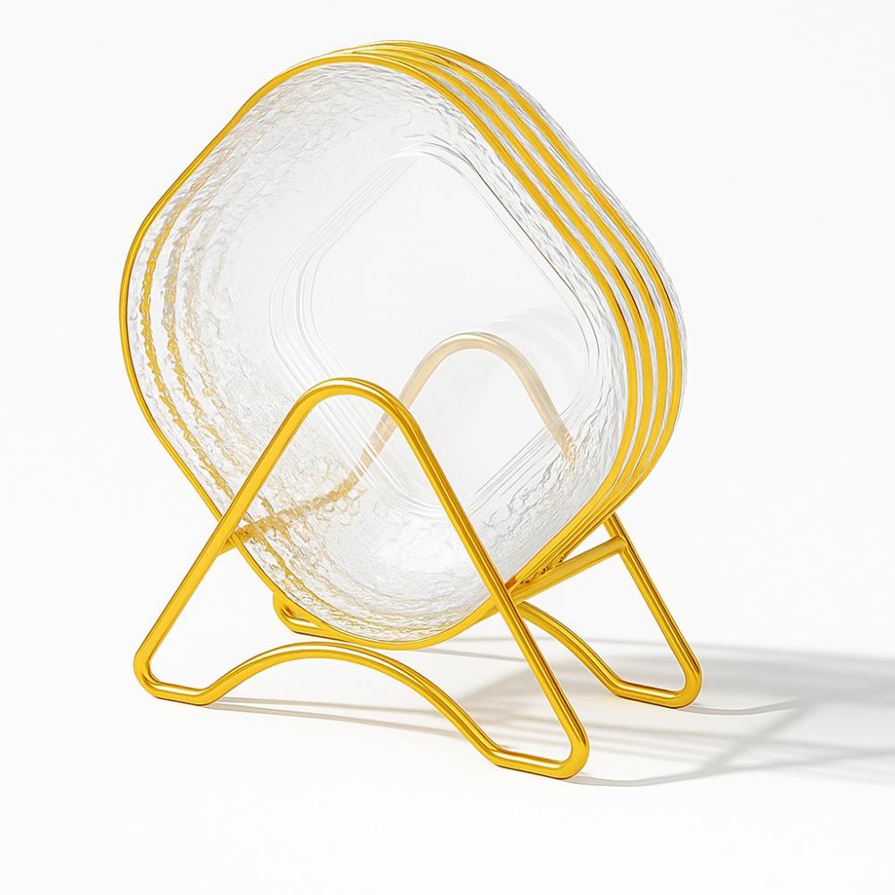 

4Pcs/Set Fashion High-end Bone Plate Stackable with Rack Fruit Plate Golden Edge Vegetable Plate Snacks Serving білий