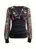 Women's Sexy Floral Embroidered Lace Patchwork Ruched T-Shirt Top