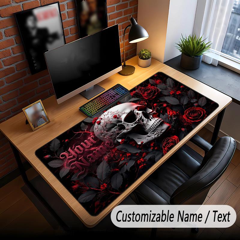 Skull Gothic Theme Custom Mouse Pad Personalized With Name Text Customized Desk Mat For Office Home Decor