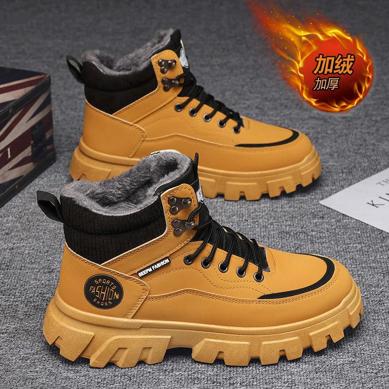 Martin boots men's autumn and winter high-top British style tooling rhubarb boots men's velvet cotton shoes platform-soled outdoor waterproof leather