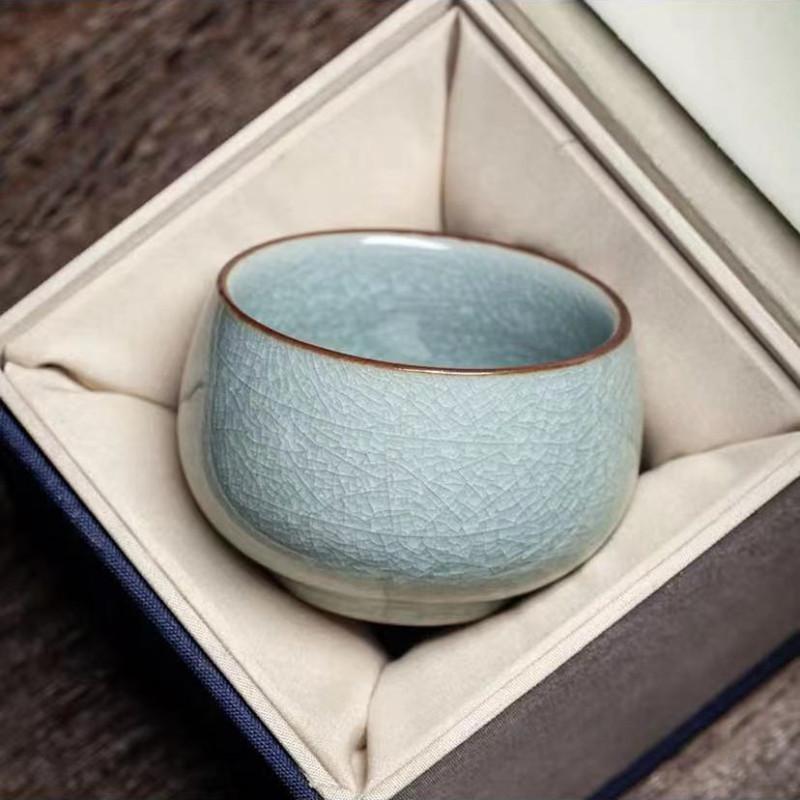 Ru Kiln Ice Crack Glaze Teacup, Handmade Ceramic Gongfu Tea Set, Personal Master Cup with Gift Box