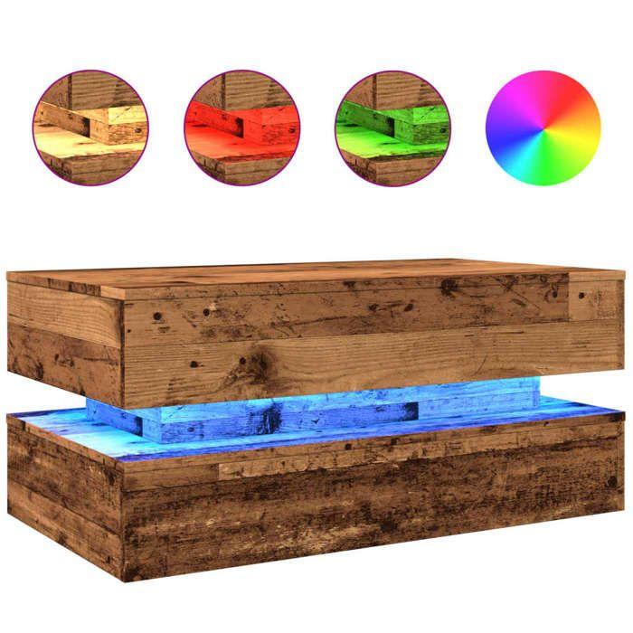 VidaXL Coffee Table with LED Lights Old Wood 90x50x40 Cm, Side Table, Living Room Table, Side Table, End Table 857718